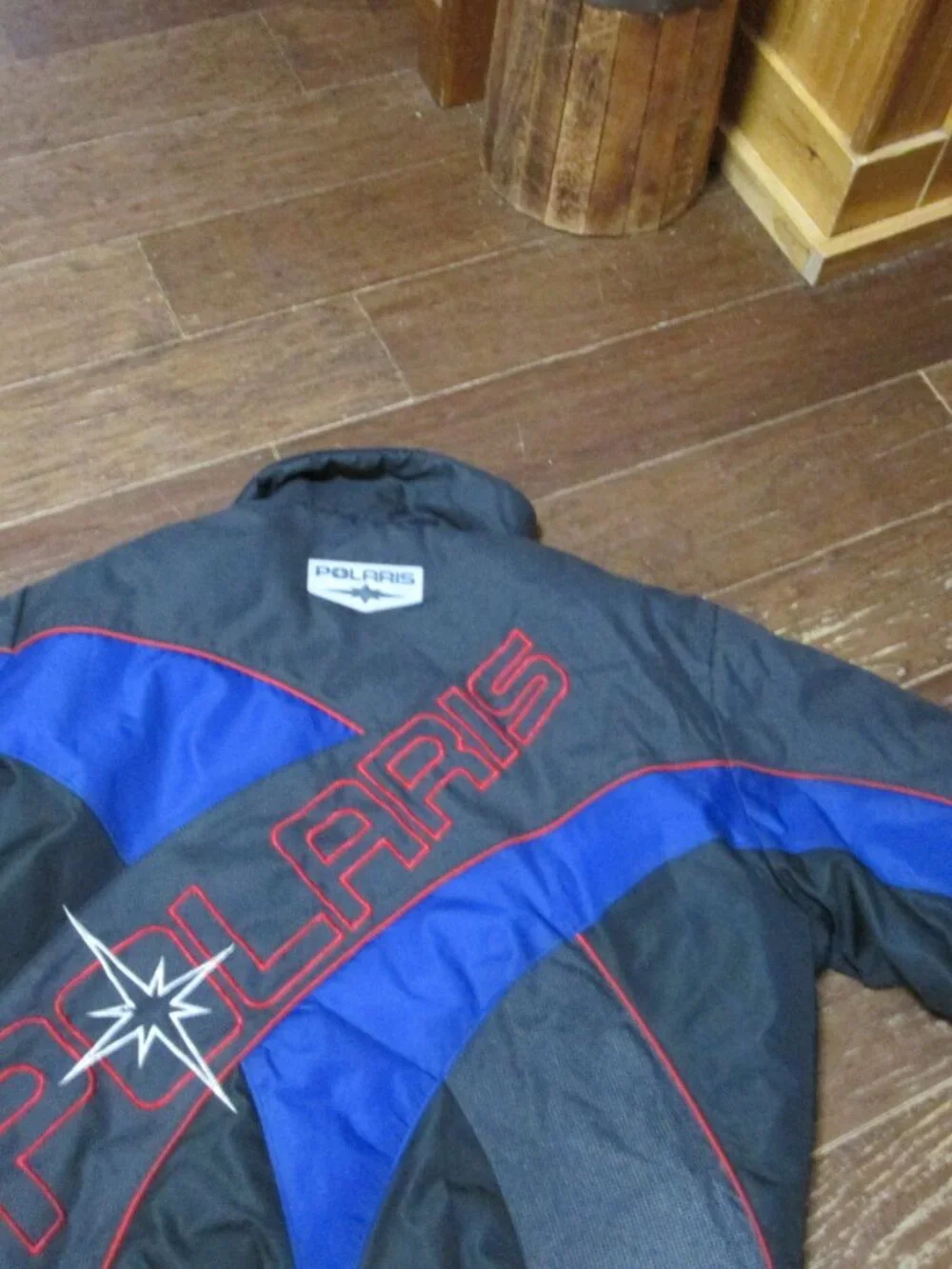 Vtg spellout colorblock Polaris snowmobile Jacket reflective front back sleeve L